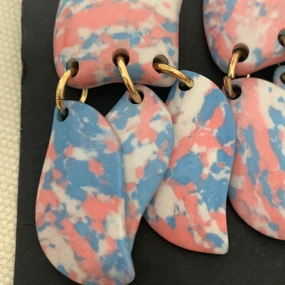 Lele Sadoughi Garden Mosaic Iris Petal Drop Earrings Sunset Blue Howlite Clip-On - Picture 4 of 8